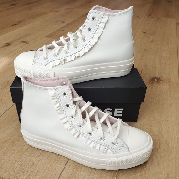 Converse CTAS LIFT HI Ruffle Platform High Top White Leather Womens A13388C New - Picture 1 of 12